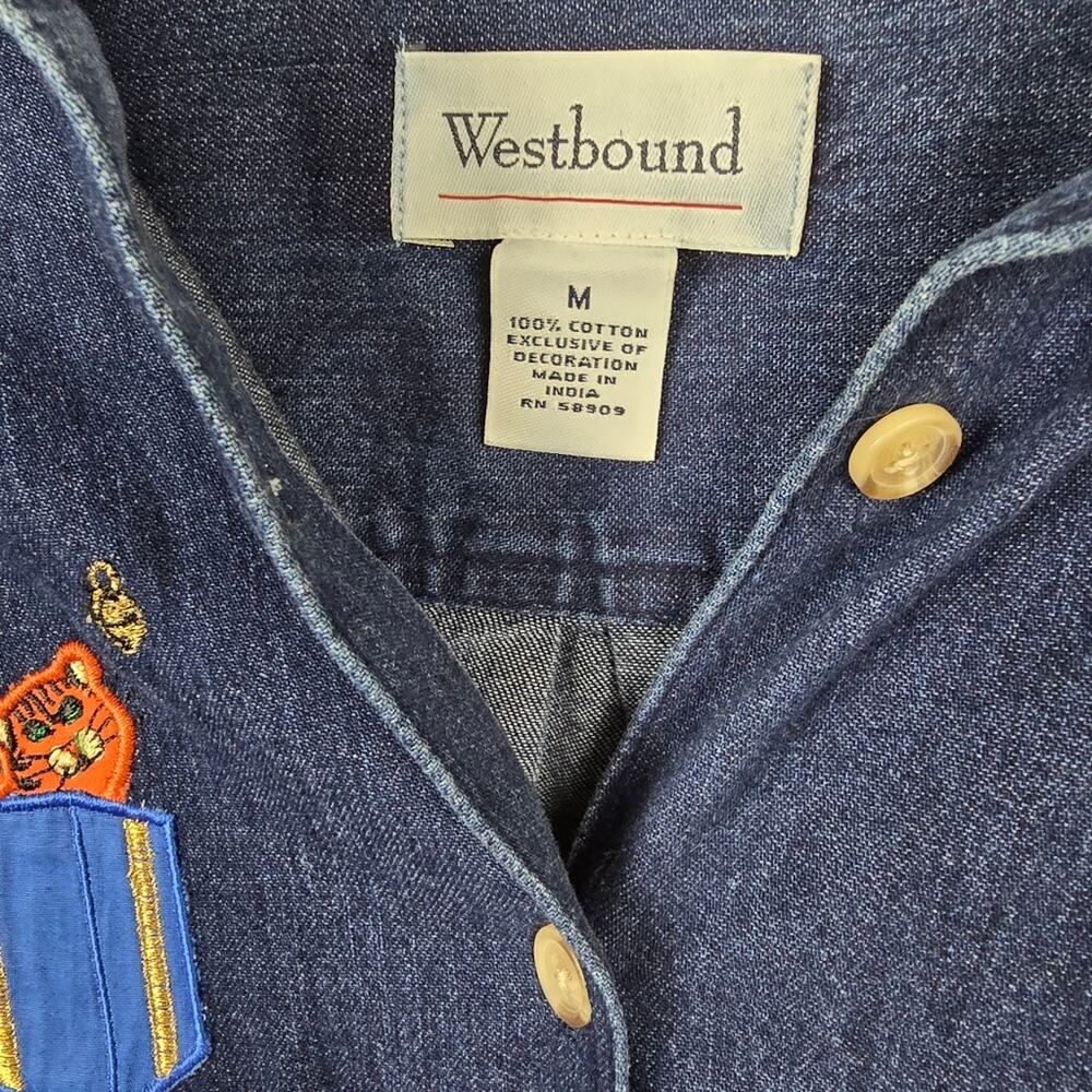 Westbound Denim Cat Lady Embroidered Button-Down Shirt Vintage Grandmacore M - Picture 6 of 15